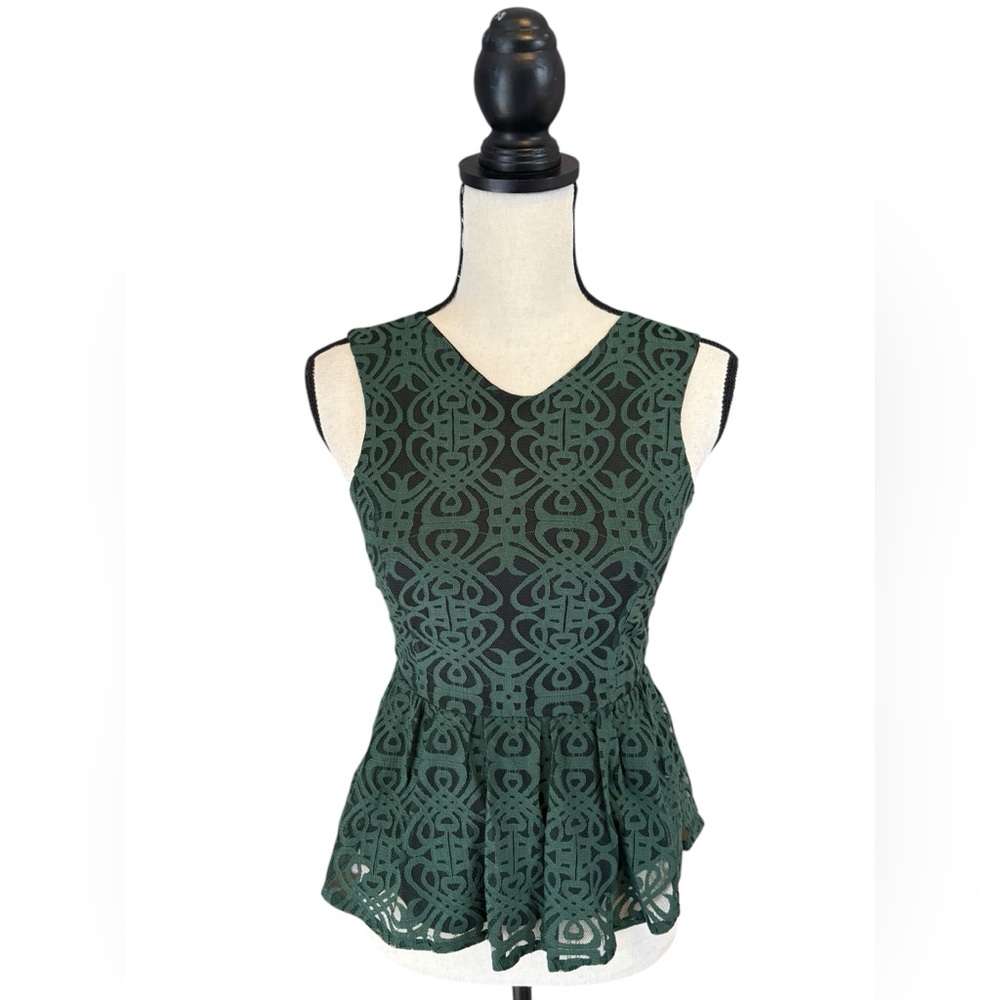 NWT Bar III Green Lace Peplum Top Size XS